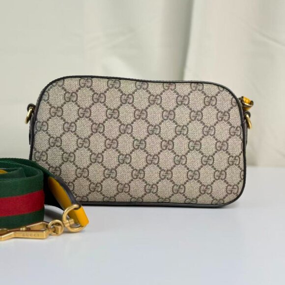 Gucci GG Logo Supreme Neonoe Vintage Shoulder Bag Crossbody with Green Red Strap - Picture 3 of 7